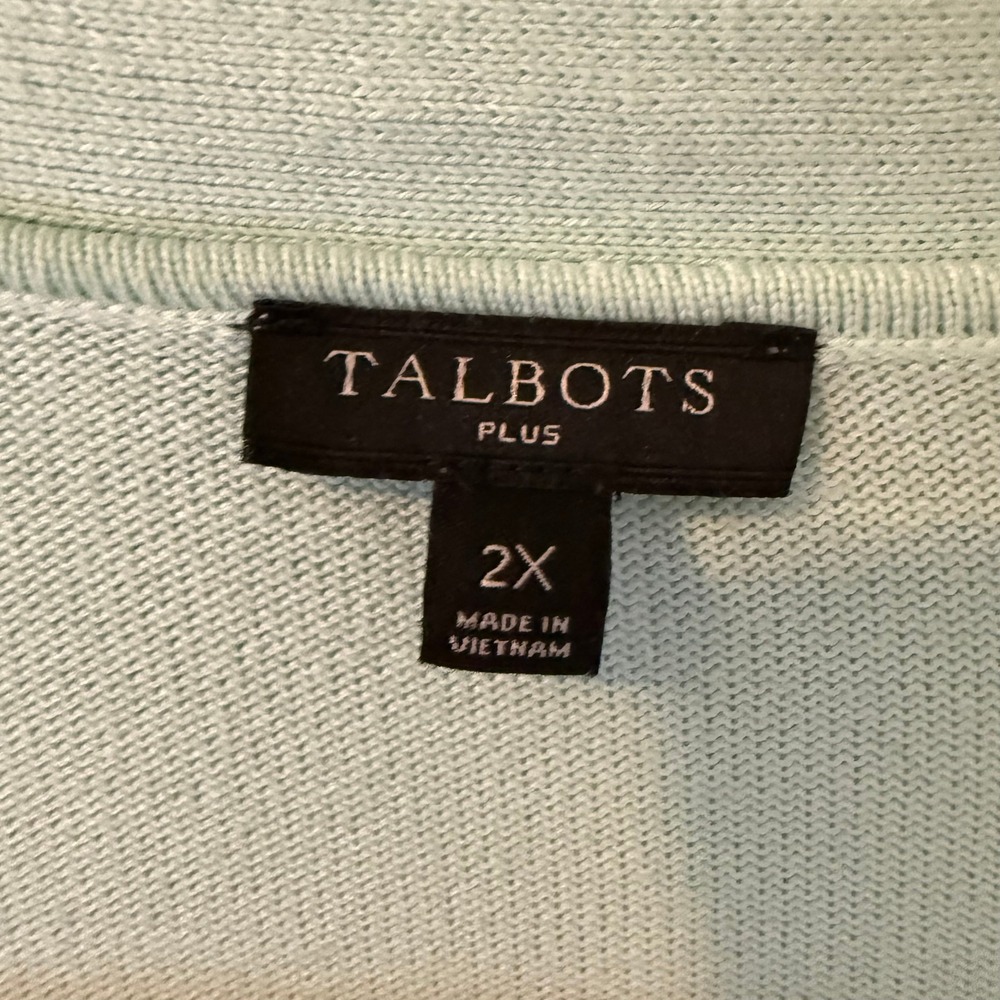 Talbots Plus Mint Green V-Neck Button Front Cardigan Sweater 2X VN5272 - Picture 2 of 9